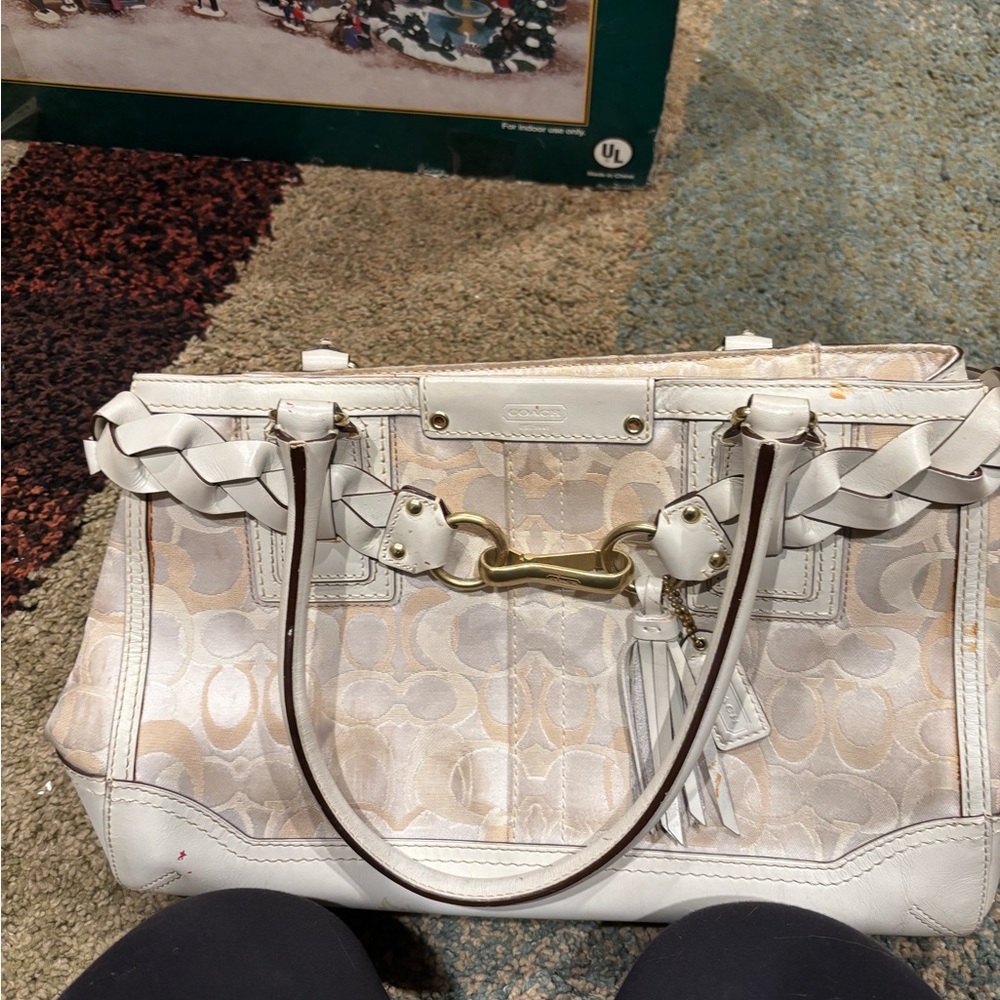Coach Cream and White Signature Satchel - Picture 4 of 7
